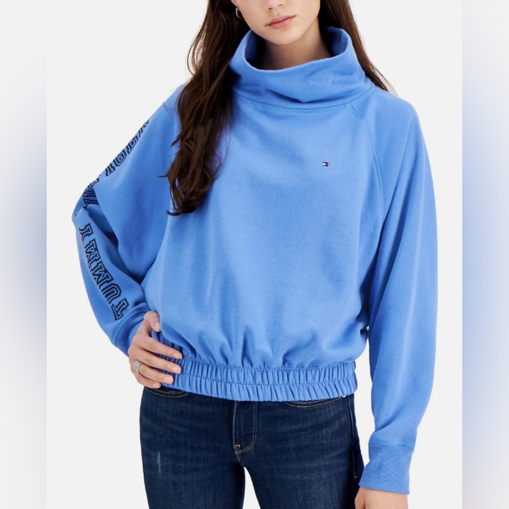 TOMMY HILFIGER Womens Mock Neck Fitted Waist Sweatshirt (NWT)